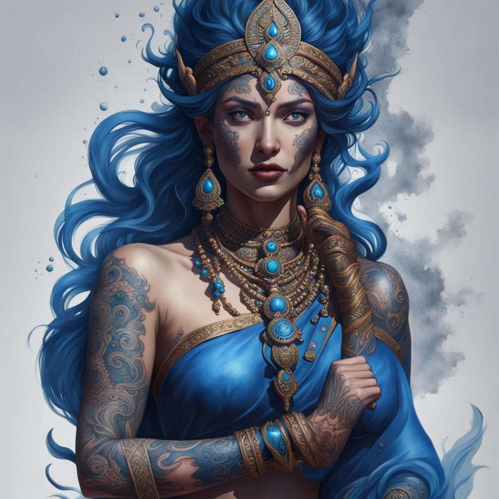 Blue Hindu Goddess Tattoo Arm Sleeve