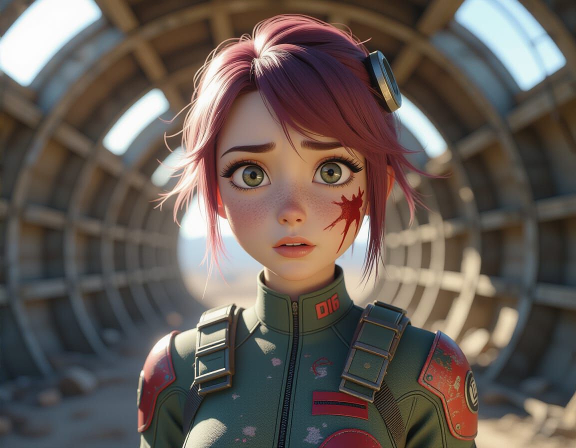 Emotional Anime Maiden in Damaged Flight Suit