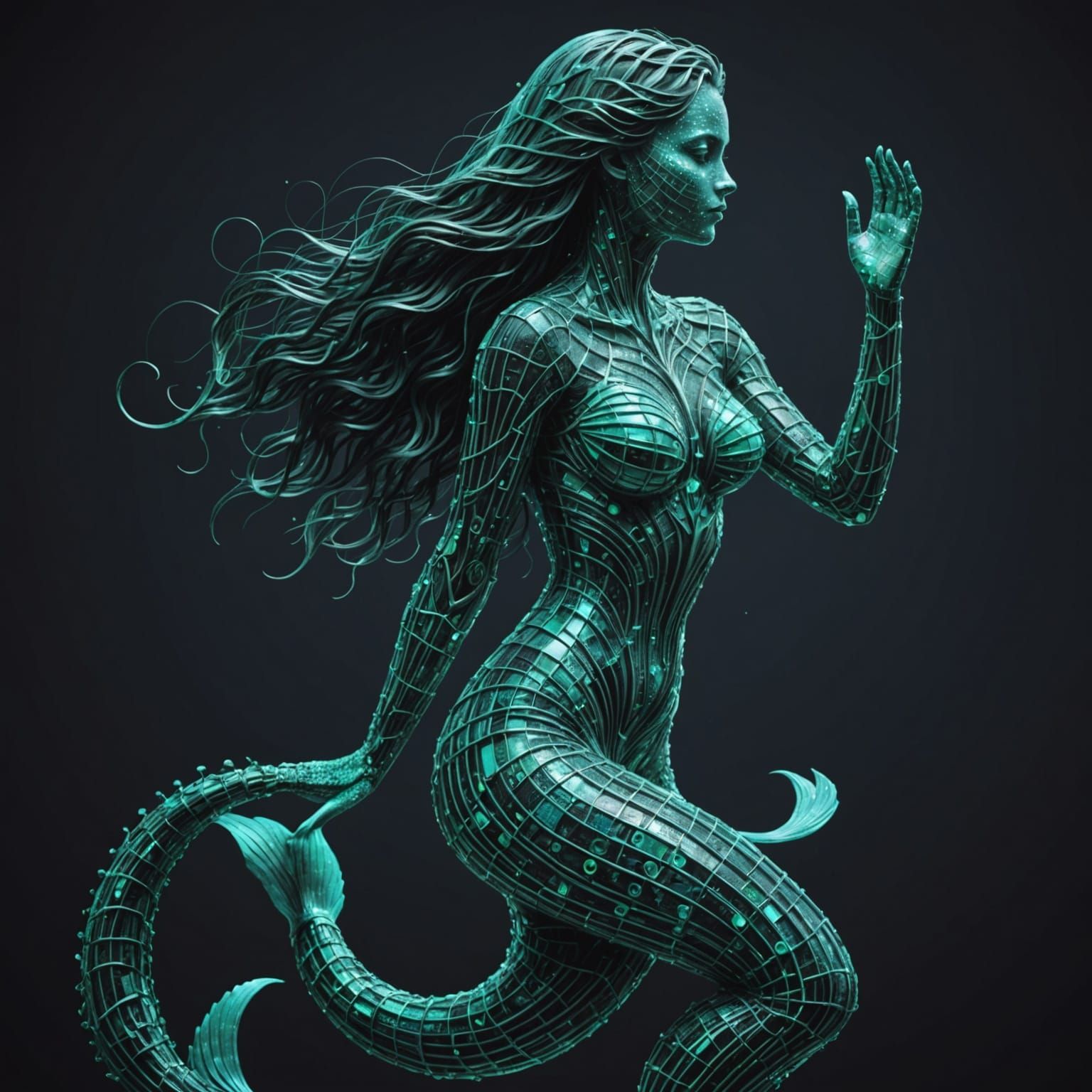 Mermaid Composed of Digital Code Lines
