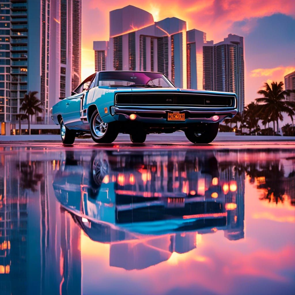 Dodge Charger in Synthwave Miami Vice Style