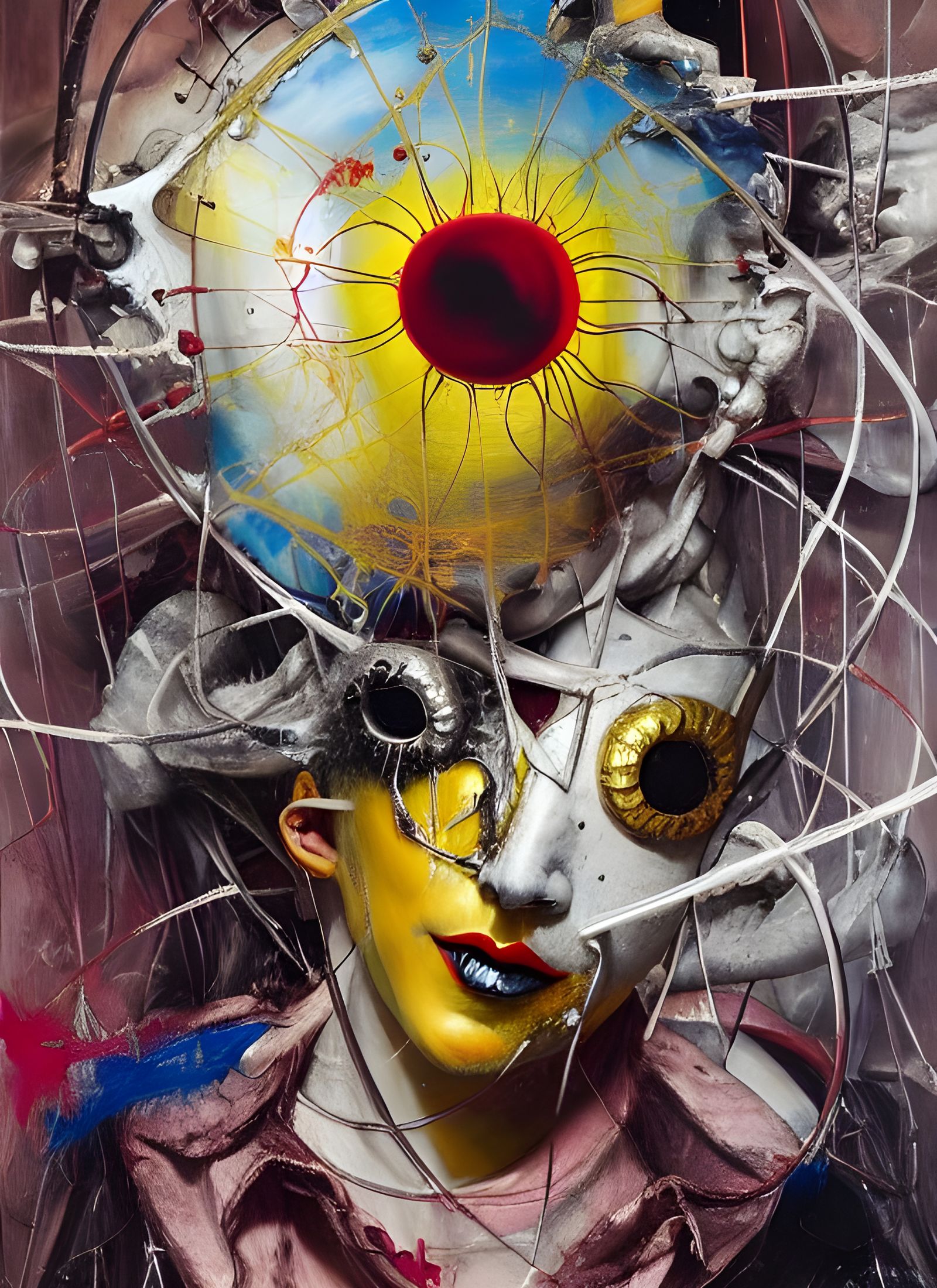 Ornate Sun Disk in Grotesque Gouache Painting