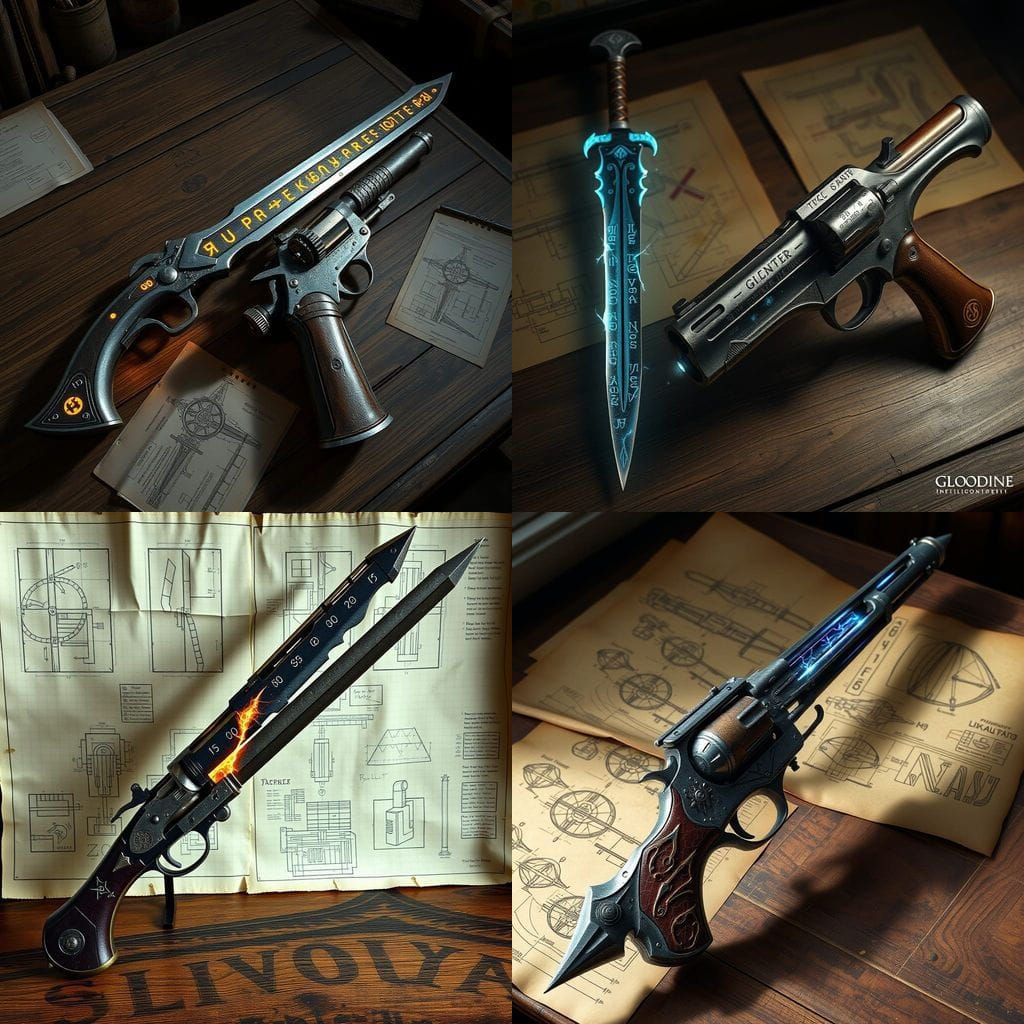 Dual-Form Arcane Trick Weapon Concept Art in Gothic Dark Fan...