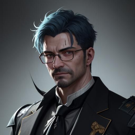 Wounded Android Butler Portrait in Hyperdetailed Style