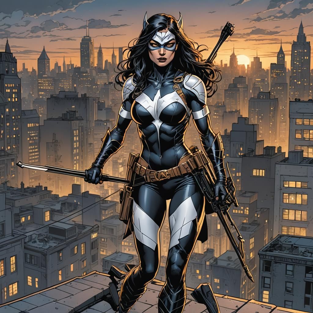 Huntress Unholsters Crossbow on Gotham Rooftop