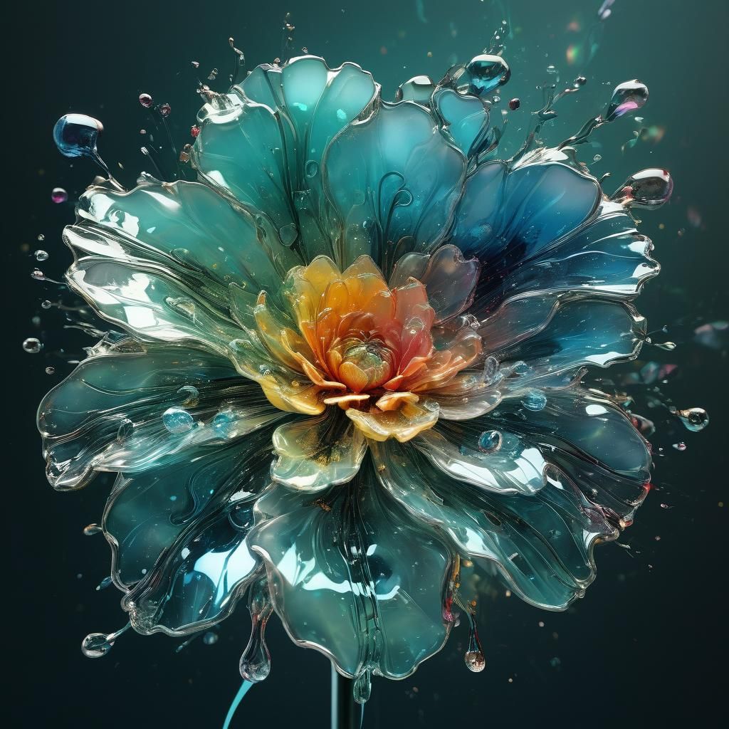 Fluid Glass Flower with Iridescent Fractals
