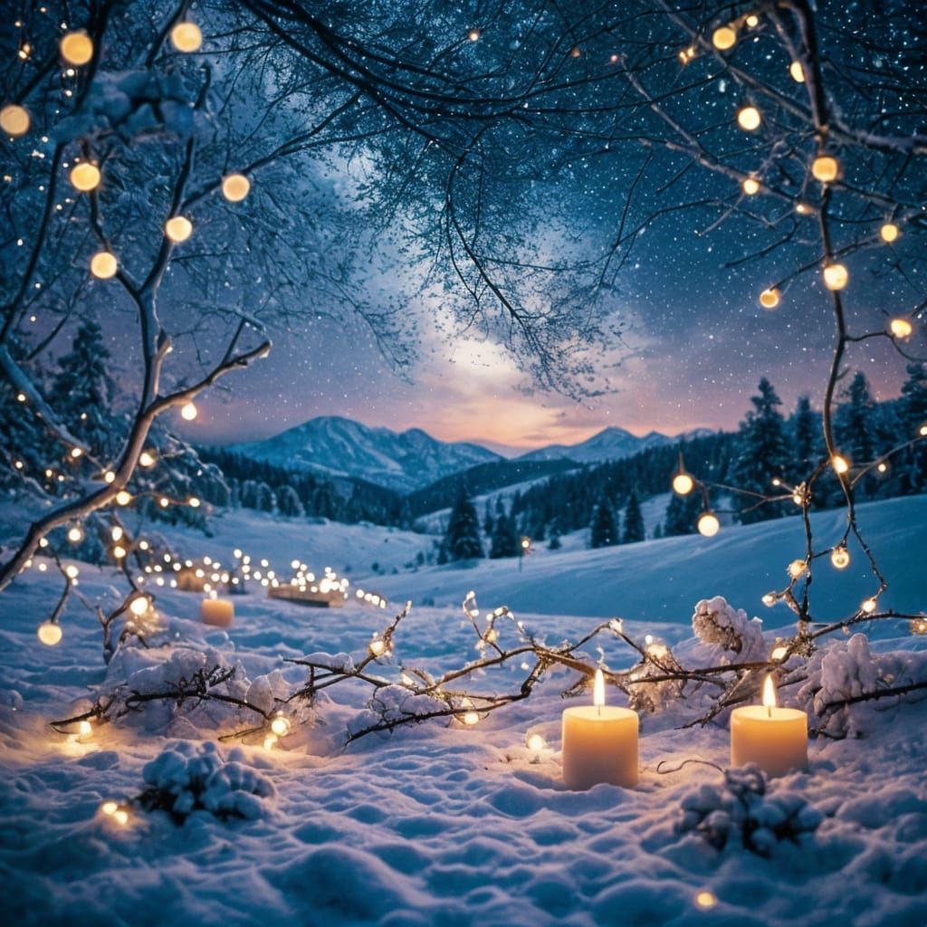 Magical Christmas Lights in Snowy Landscape