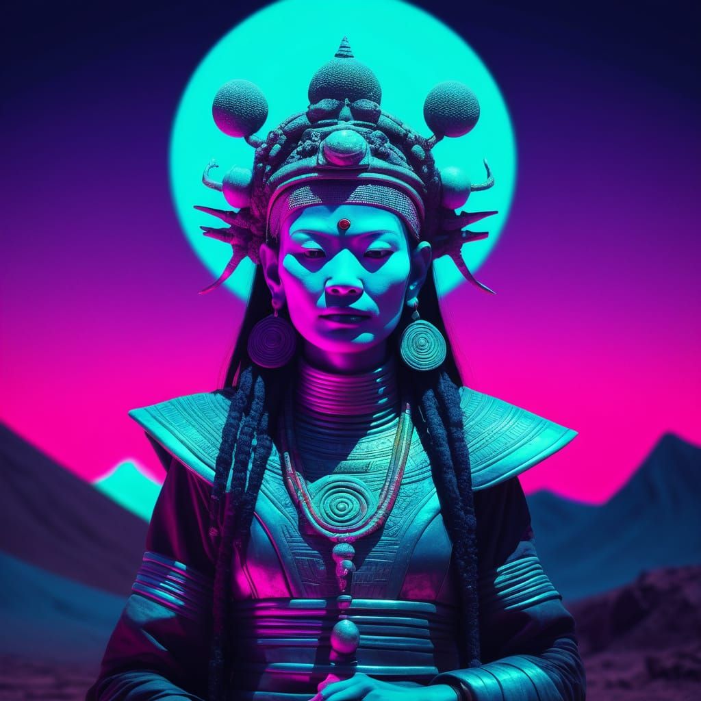 Cosmic Tibetan Shamaness in Neon Futurism