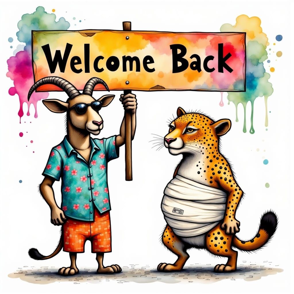 Goat and Jaguar Welcome Back in Cartoon Style