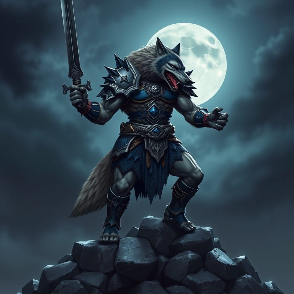 Wolf Warrior in Dark Blue and Silver Armor