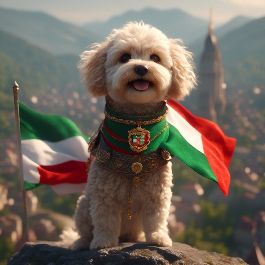 Maltipoo with Bulgarian Flag: Fantasy Concept Art