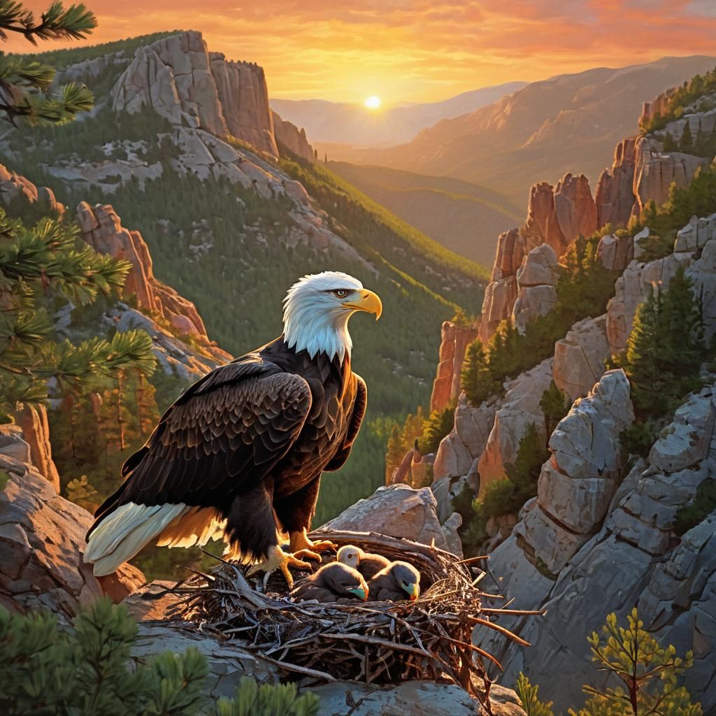 Bald Eagle Family on Rocky Mountain Cliff