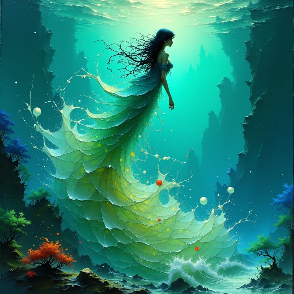 Mystical Wave Siren in Ethereal Underwater World