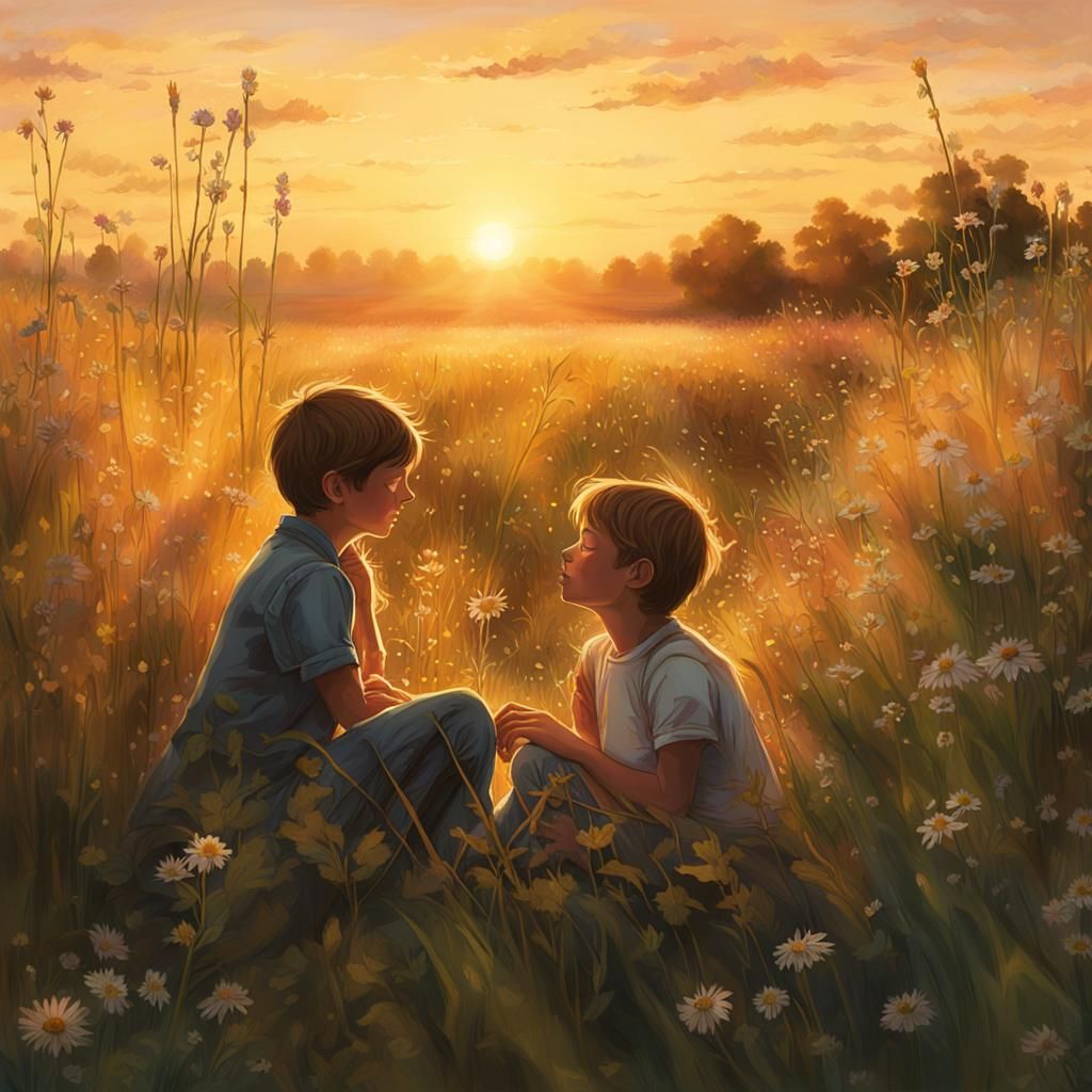 Sunset Kiss in a Summer Meadow