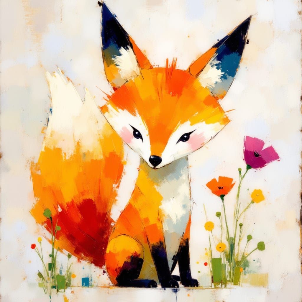 Whimsical Fox in a Vibrant, Impressionist Landscape