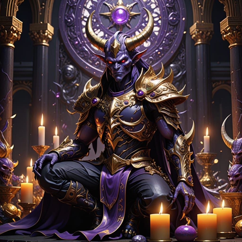 Dark Fantasy Demon Bows to Slaanesh in Lavish, High-Contrast...