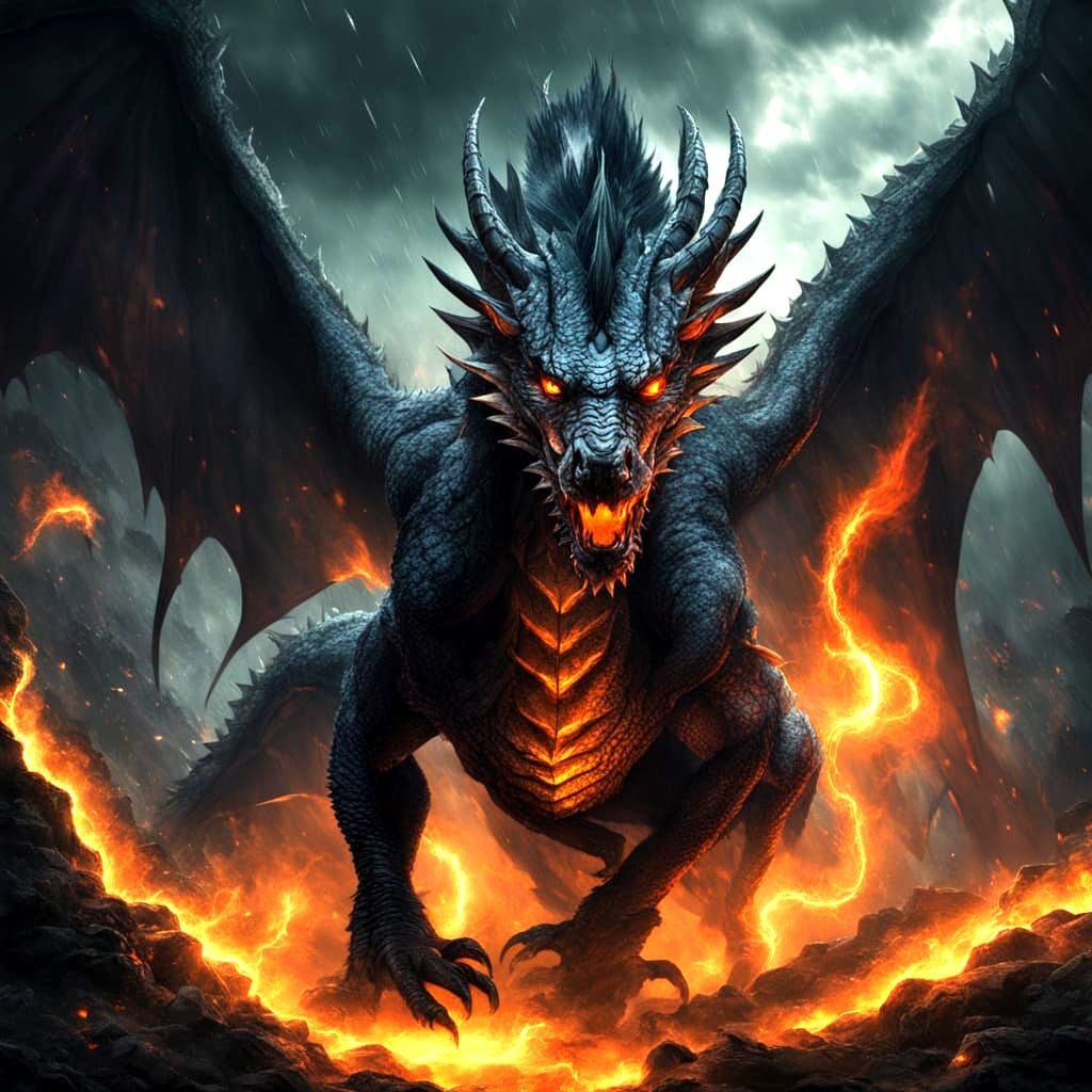 Majestic Fire Nature Dragon in Neon Green Glory