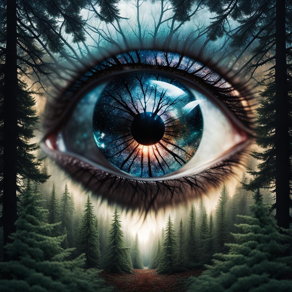 Galaxy Eyeball Double Exposure: Shattered Glass Art