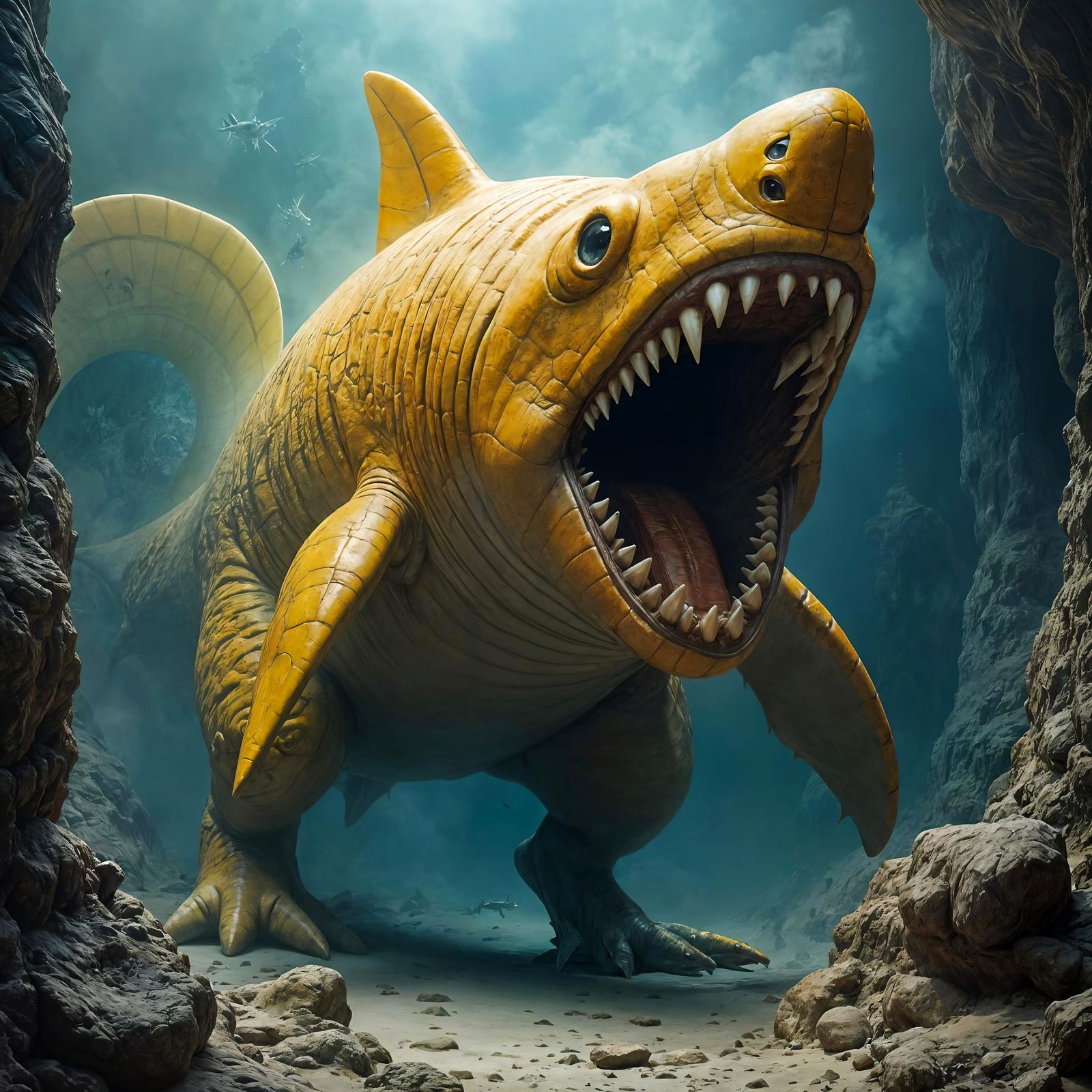 Hyperrealistic Pikachu Shark Creature in Dark Fantasy Style