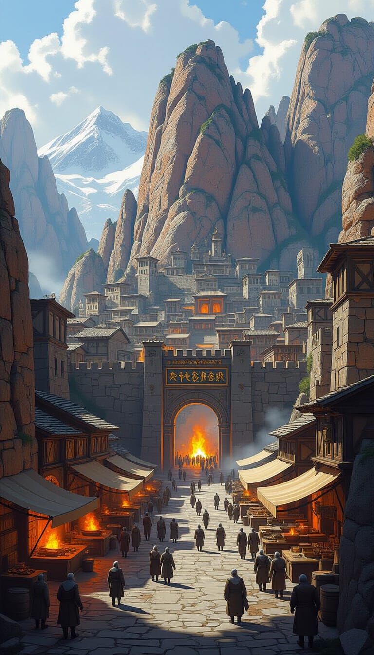 Majestic Mountain City Carved in Rock as Matte Painting