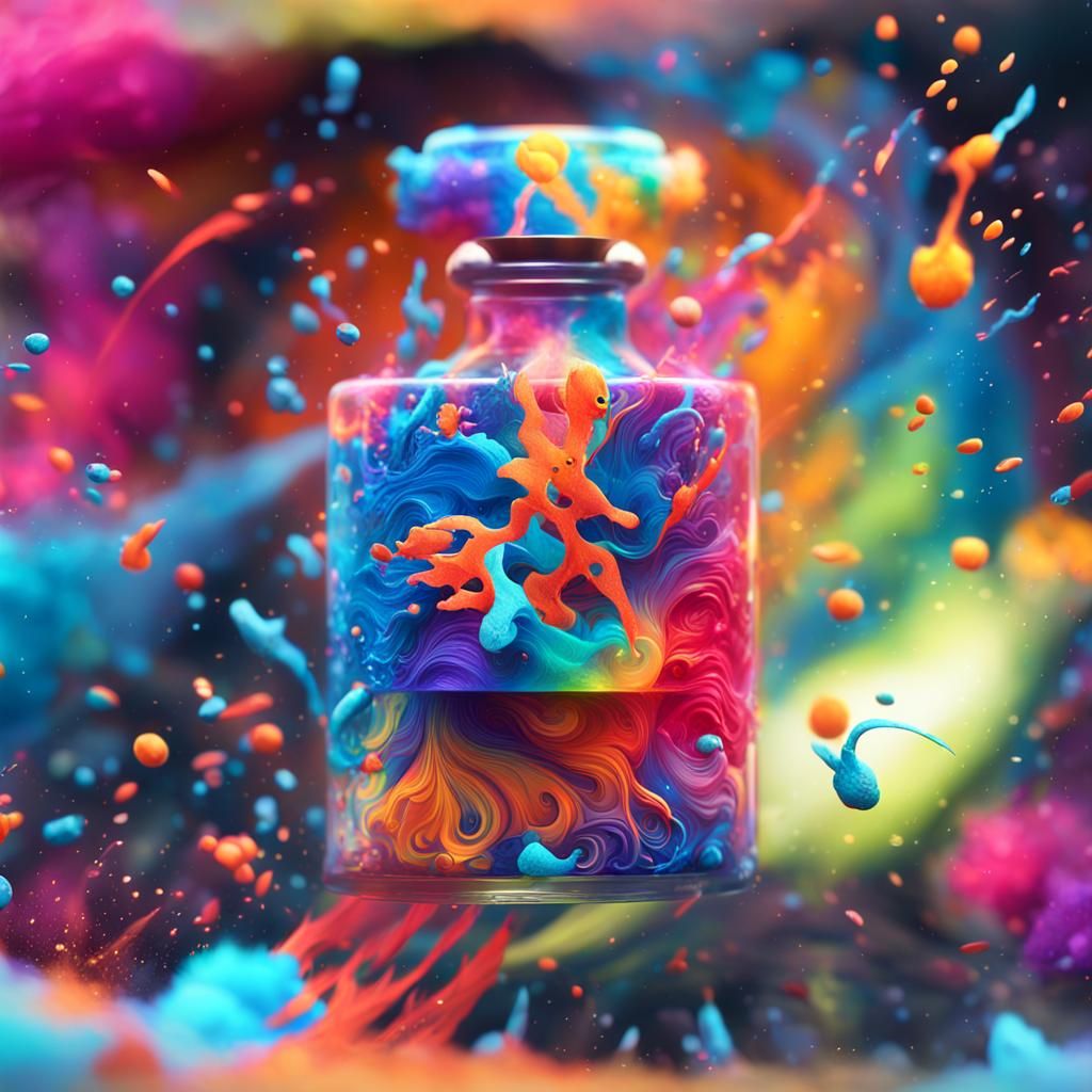 Mythical Creature in Swirling Paint Splatters: Fantasy Art