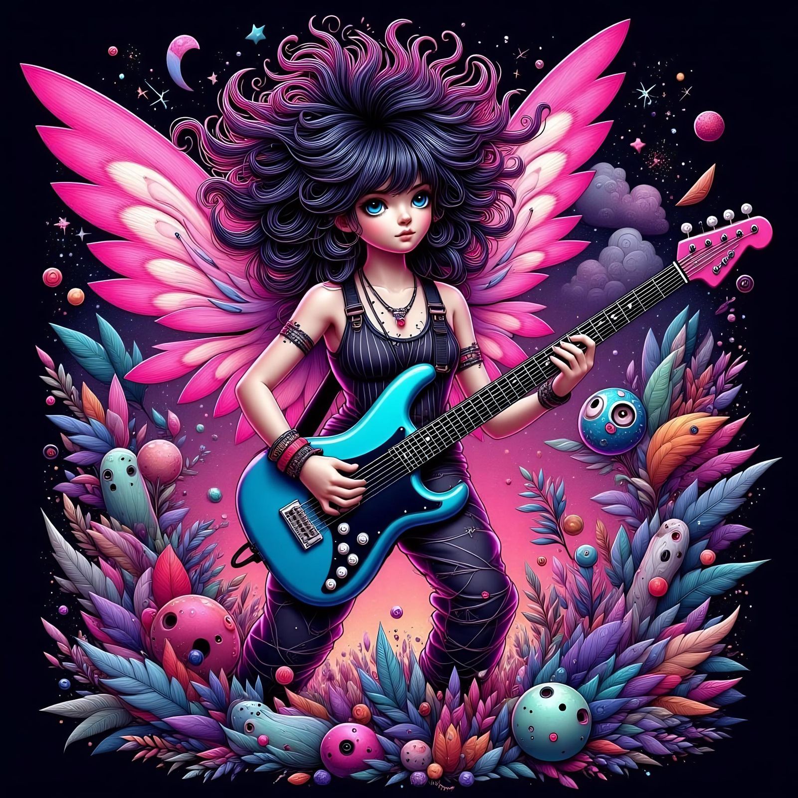 Anarcho-Punk Fairy Rockstar with Electric Guitar