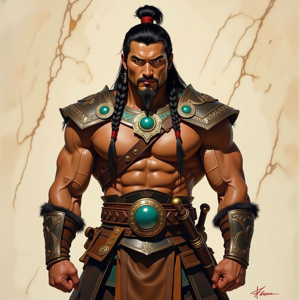 Marble Carving of a Stoic Mongolian Warrior