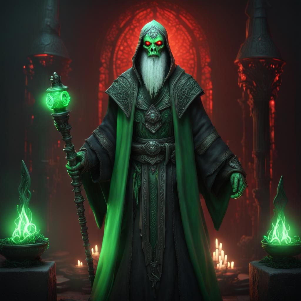 Fantasy Necromancer in Dark Temple