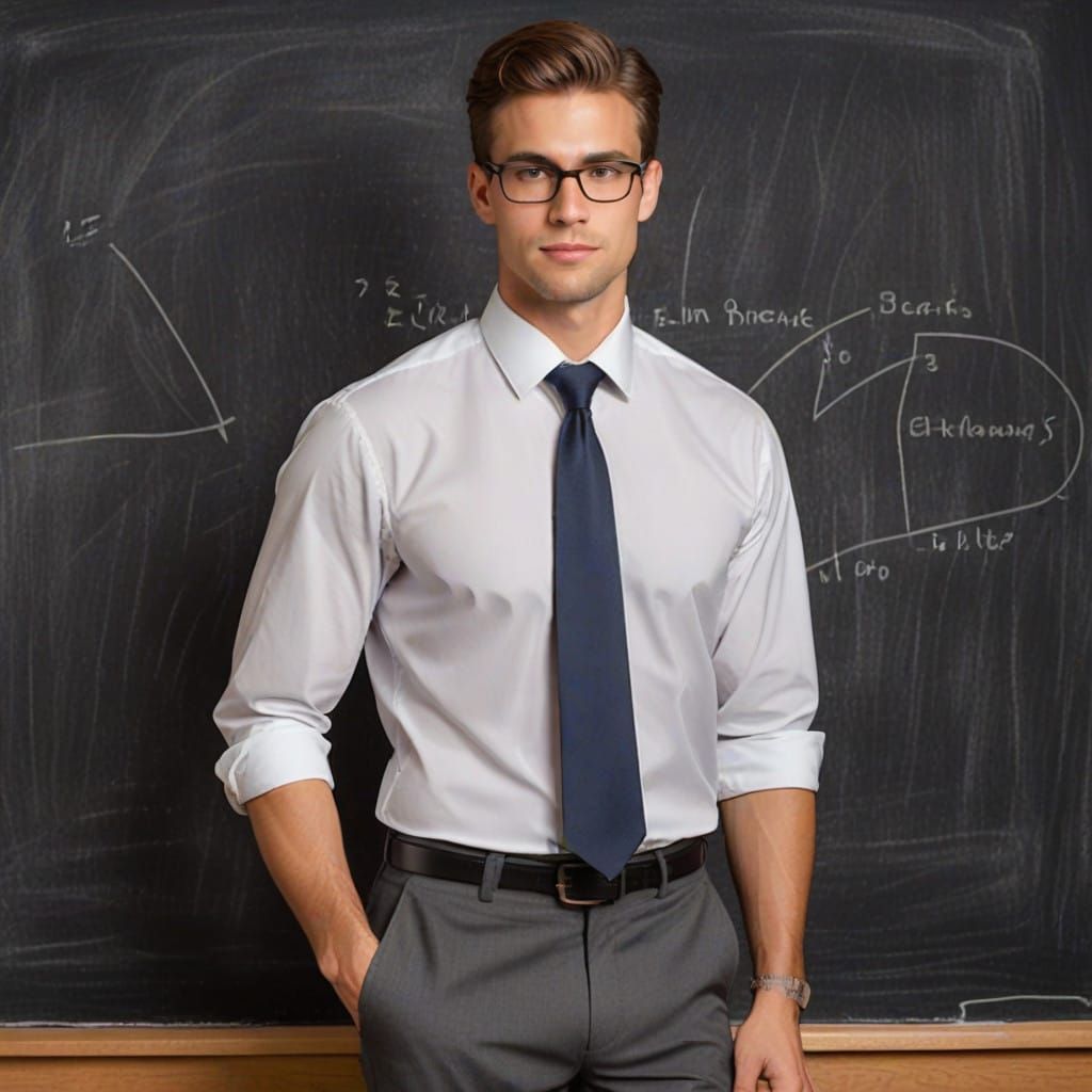 Handsome Teacher Standing in Front of Chalkboard