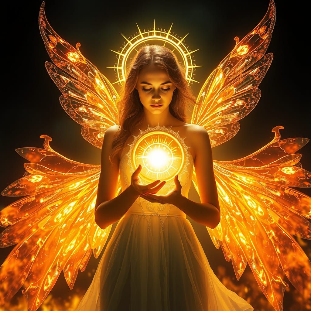 Glowing Angelic Being with Wings of Light