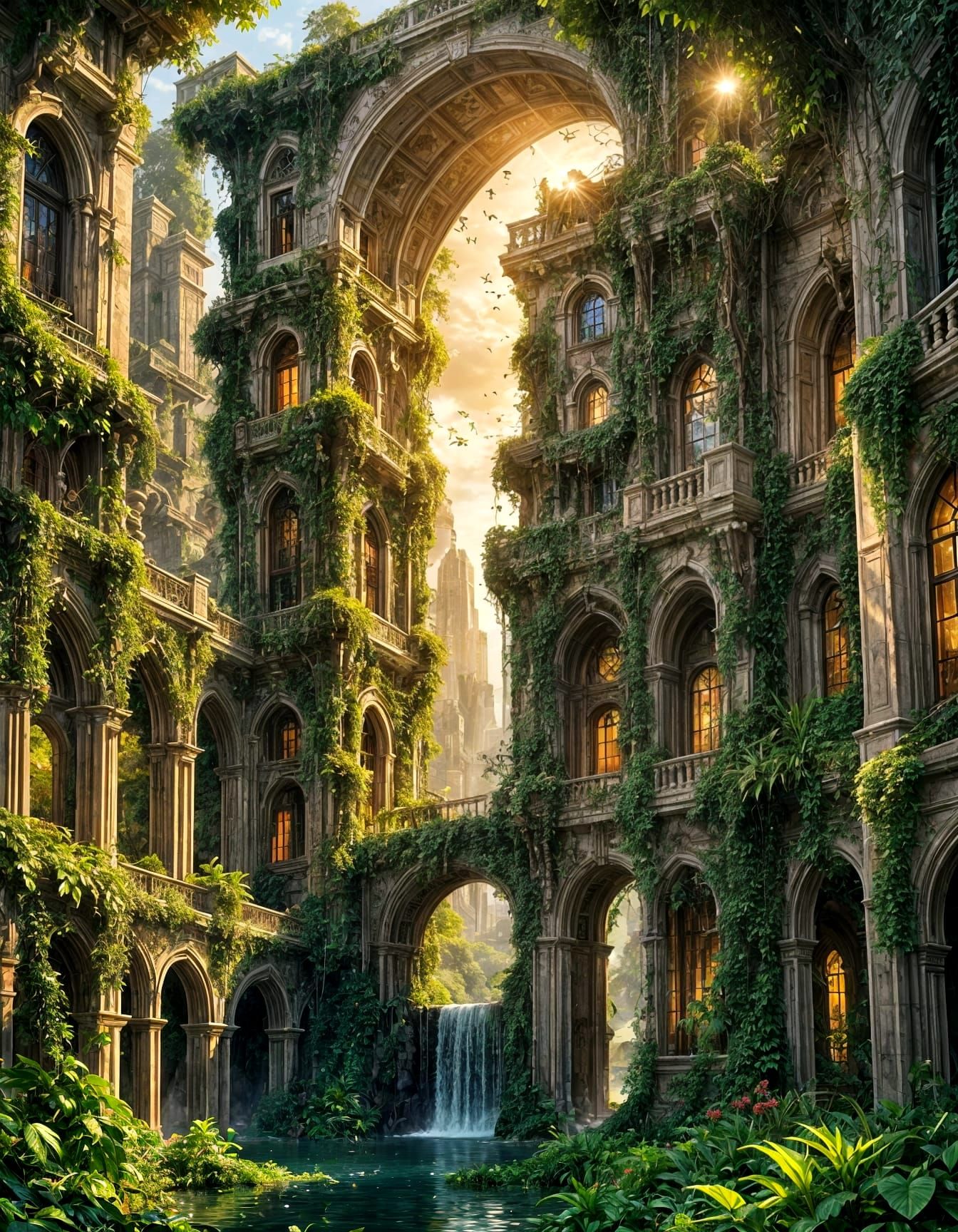 "Vine-Covered Skyscraper Oasis"