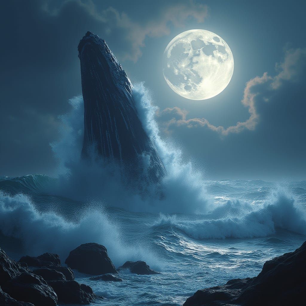 Moonlit Breach: Whale Rides Cosmic Tides