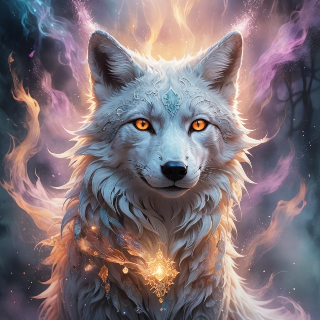 Ethereal Ghost Fox Portrait in Digital Art Style