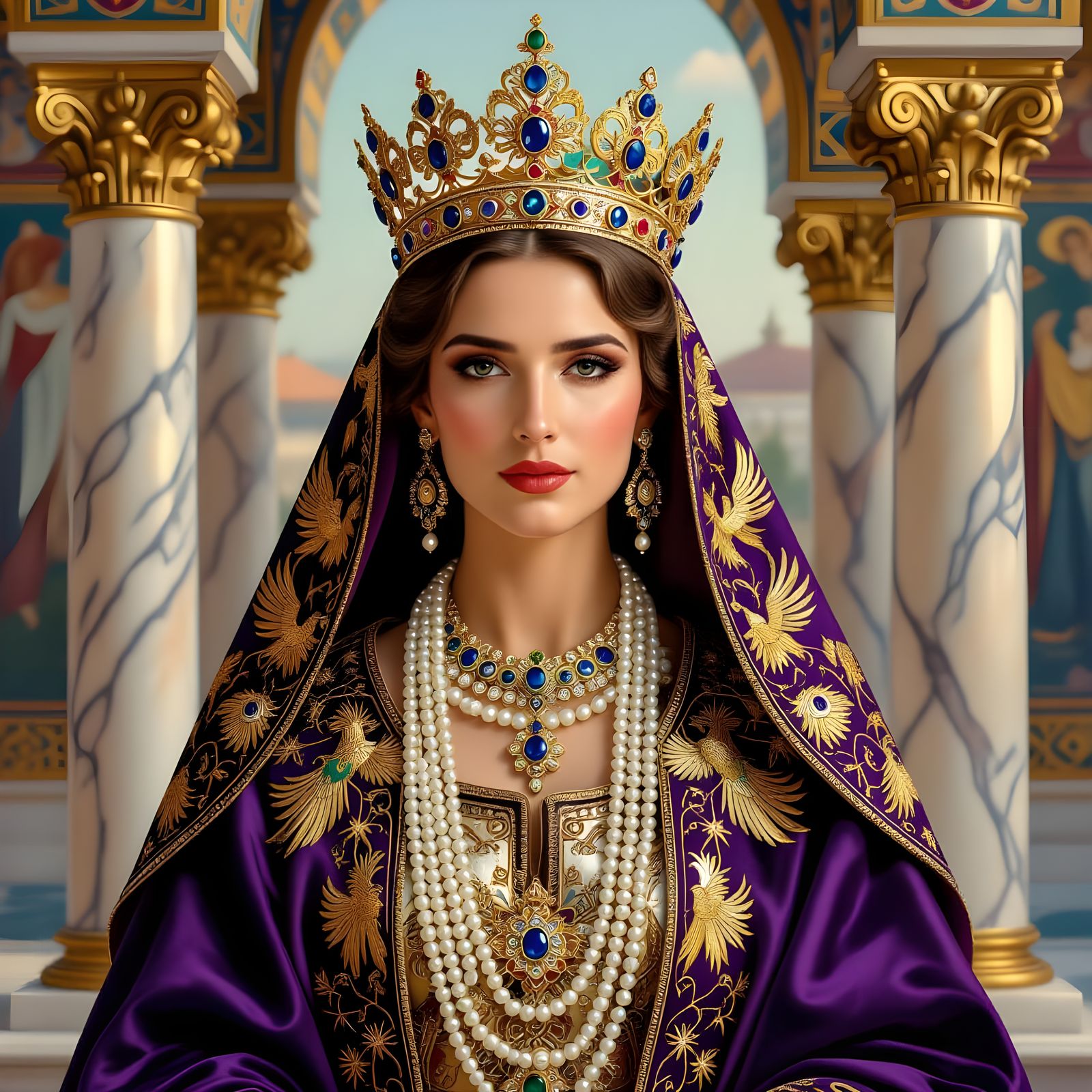 Regal Byzantine Empress in Hyperrealistic Oil Painting