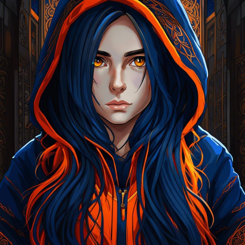 Anime Woman with Blue Hair in Museum