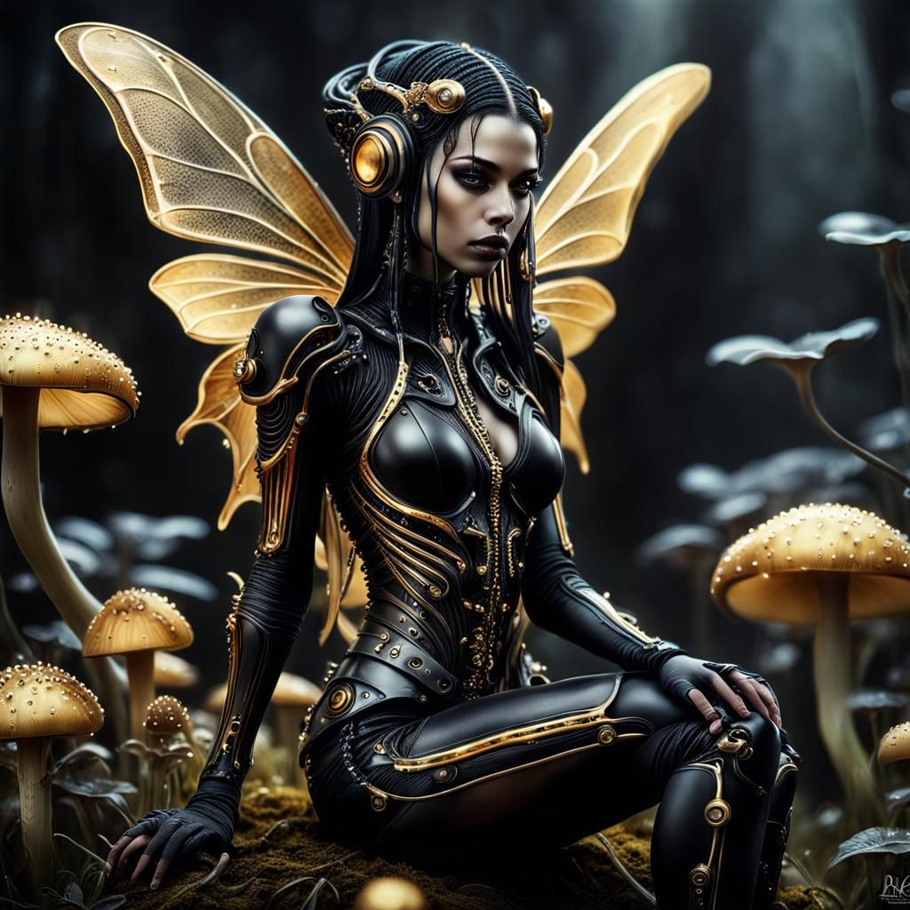 Gothic Cyberpunk Female Figure in Giger Style