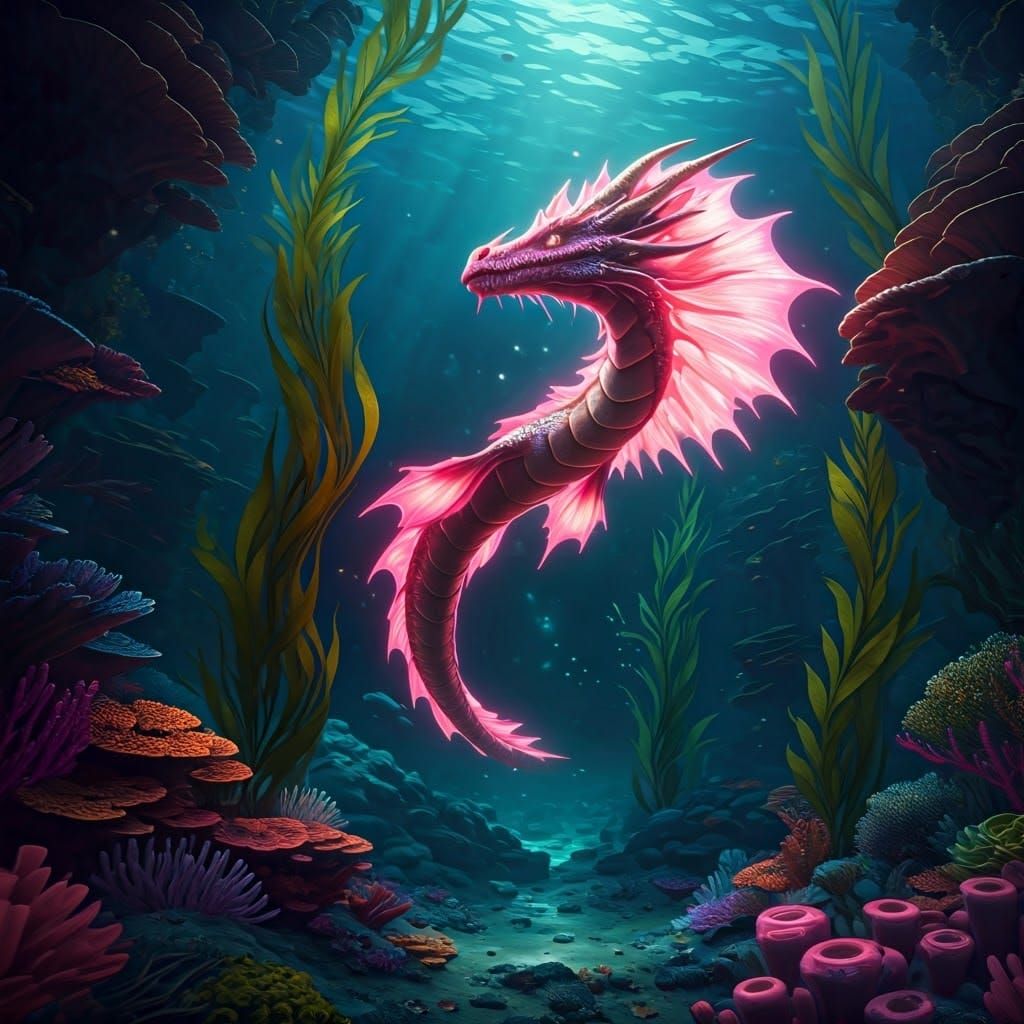 Neon Pink Sea Dragon in Dark Waters