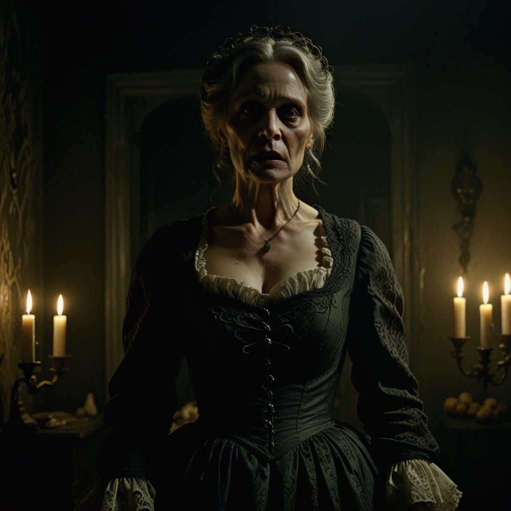 Gothic Horror Portrait of Mother Gooseberry in Victorian-Era...