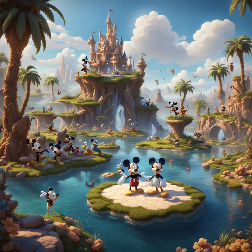 Oasis with Classic Cartoons and Fairy: Fantasy Art