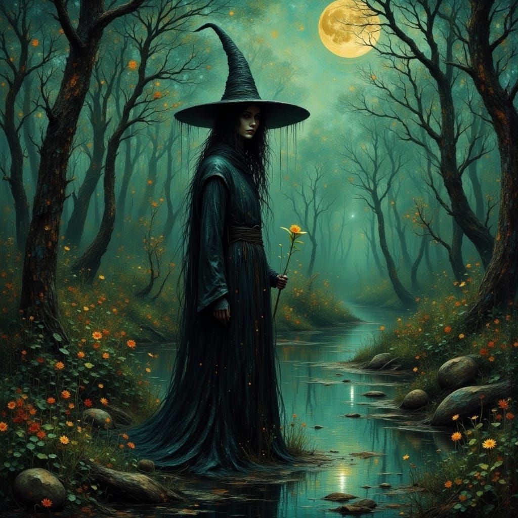 Mysterious Witch in a Moody Swamp