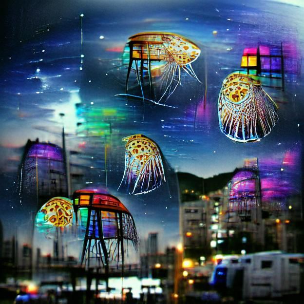 Steampunk Ferris Wheel with Jellyfish in Hyperrealism