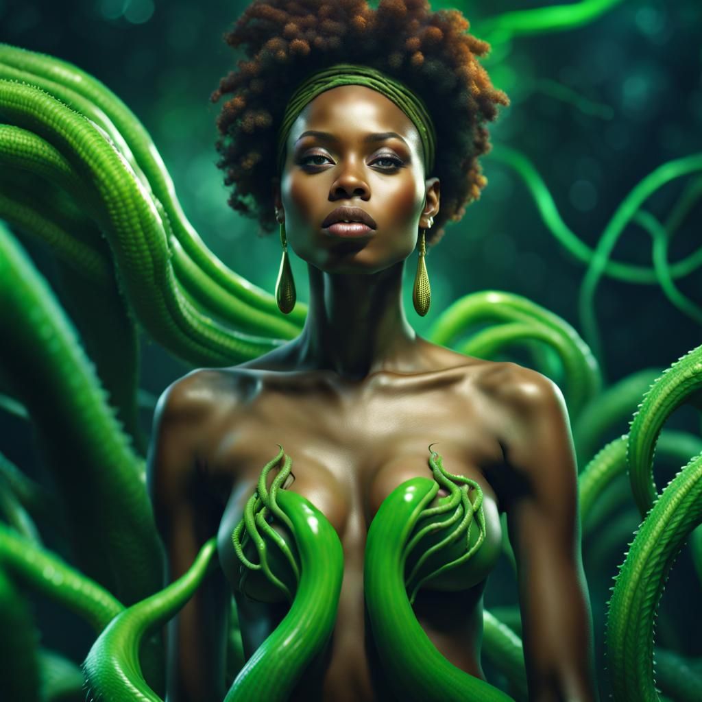 Hyperrealistic Portrait of Woman Surrounded by Tentacles