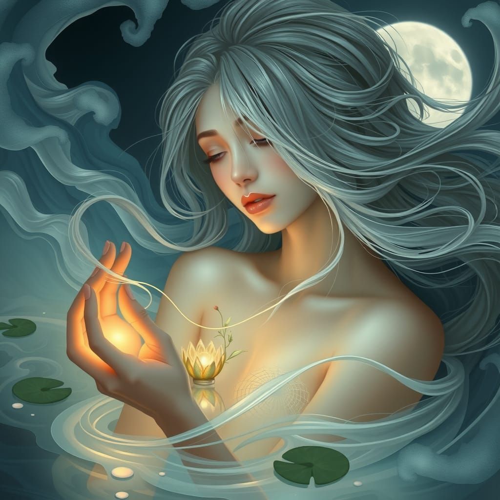 Ethereal Moonlit Siren with Flowing Textures