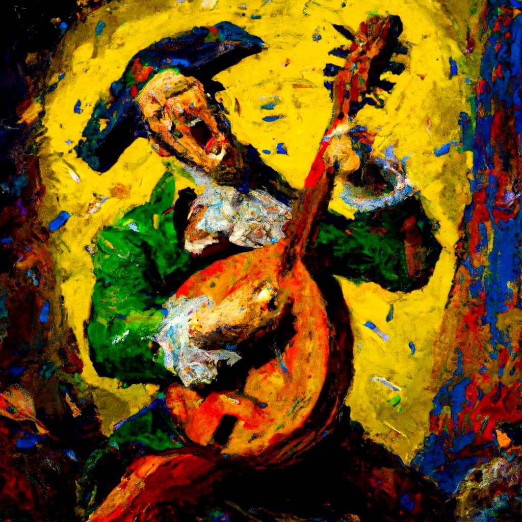 Italian Rockstar Mandolin in Expressionist Oil Painting