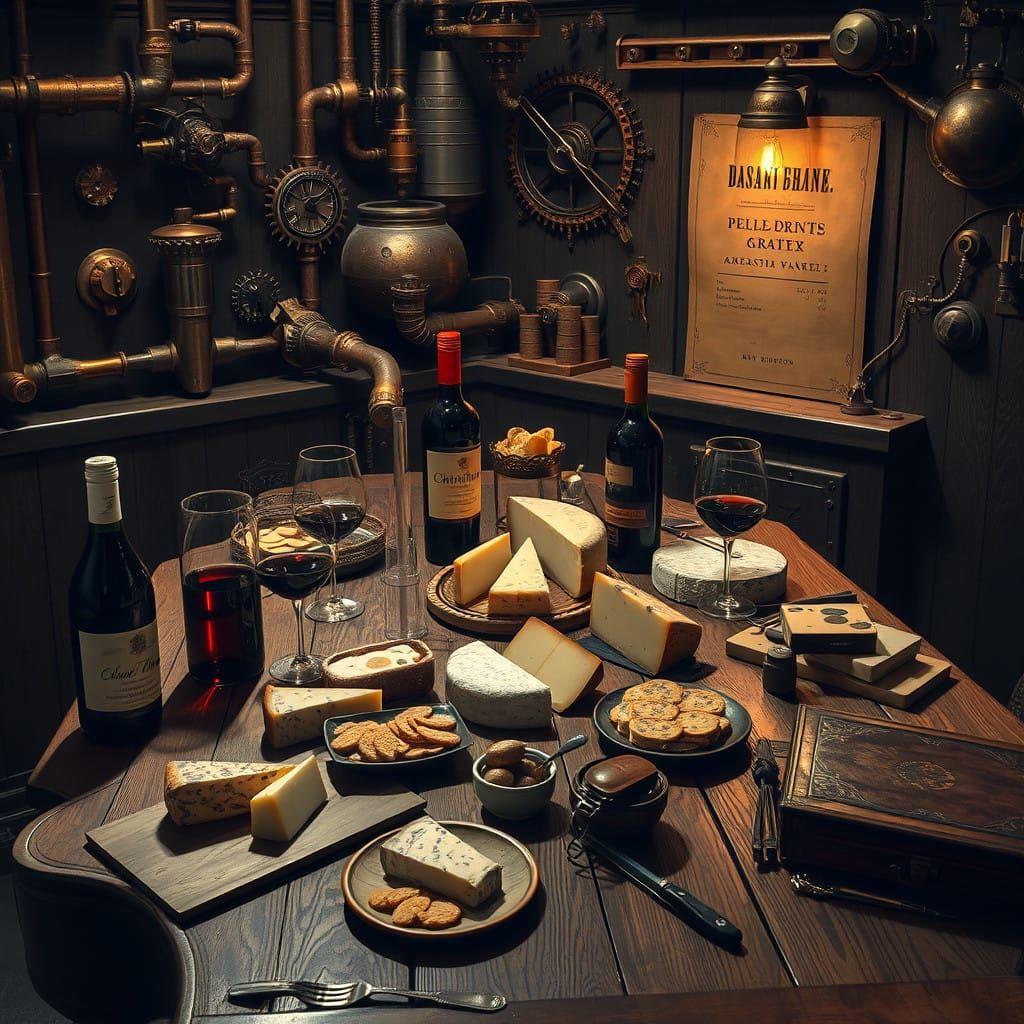 Steampunk Wine and Cheese Tasting in an Industrial Futurist...