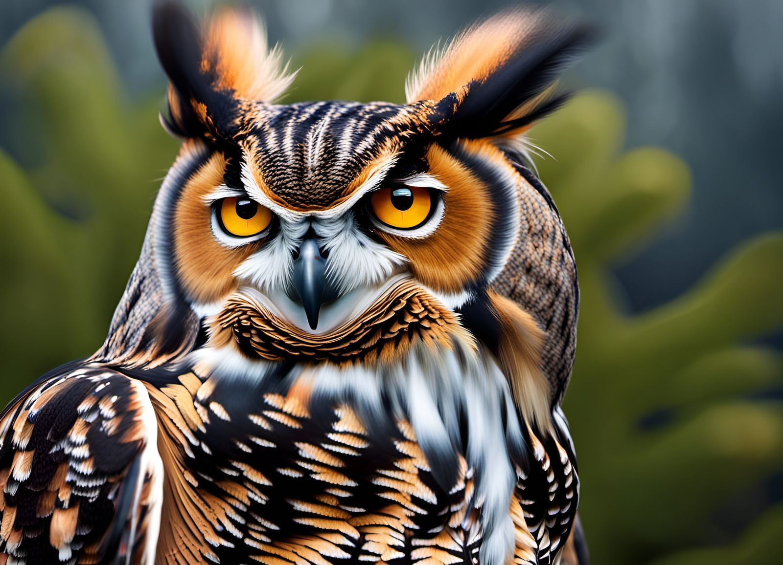Majestic Great Horned Owl Portrait in Nature