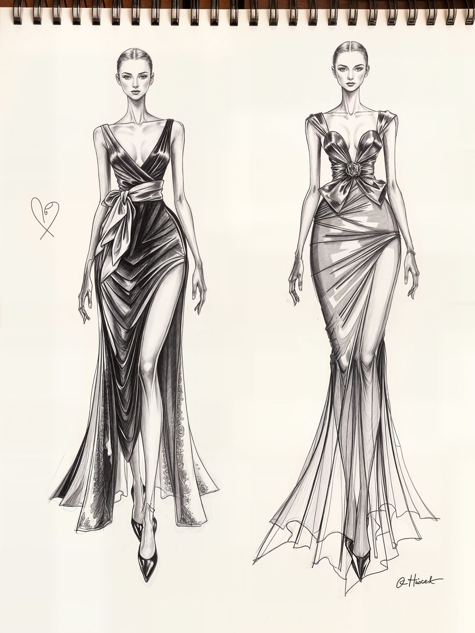 Fashion Illustrations in Hyperdetailed Charcoal Style