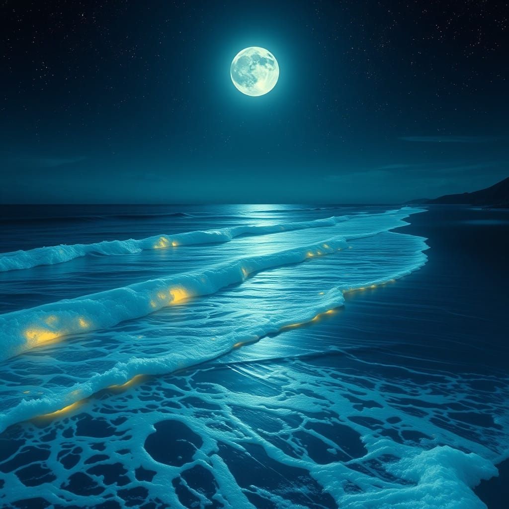 Ethereal Moonlit Ocean in Dreamlike Splendor