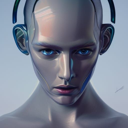 Hyper-Realistic Android Portrait in Triadic Colors