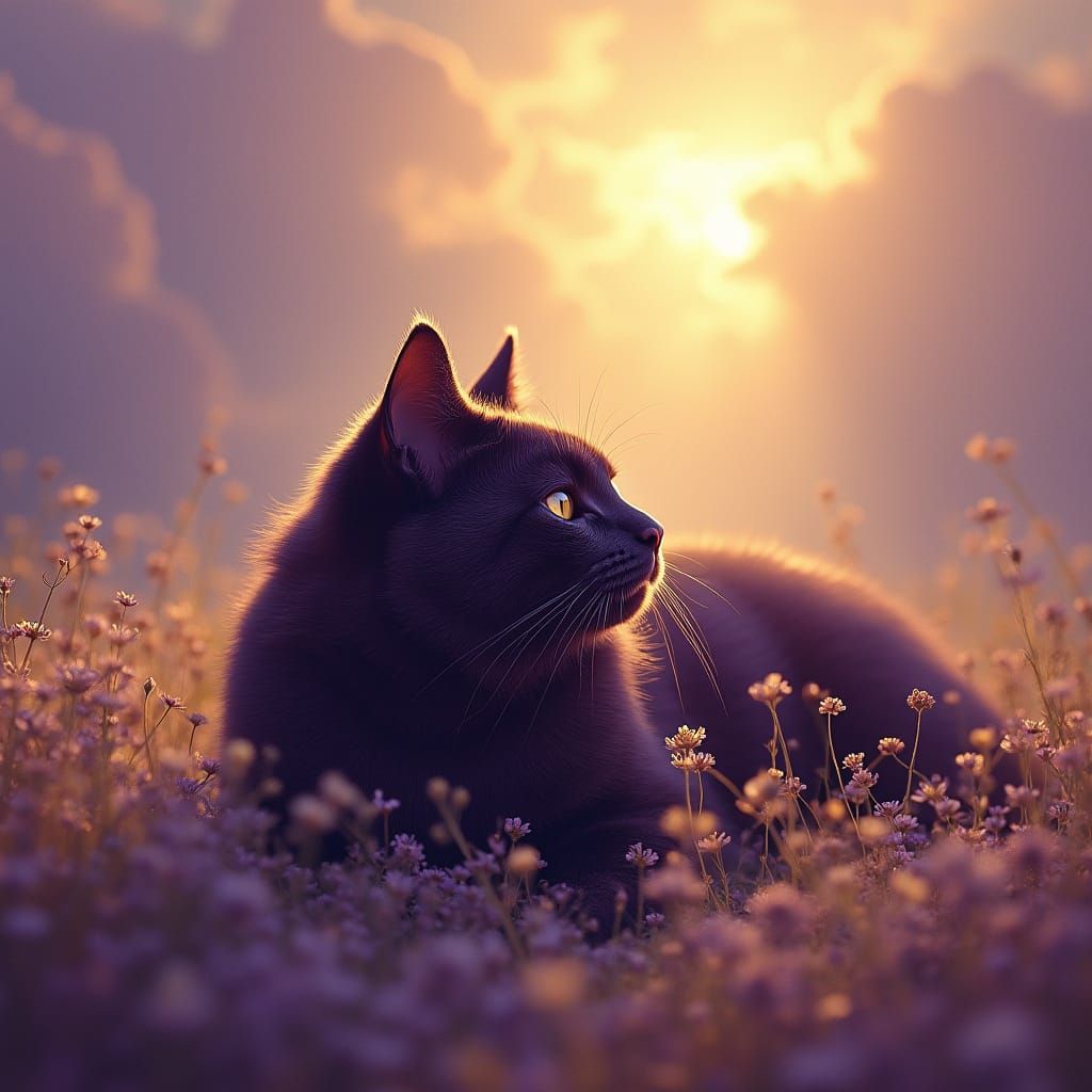 Dark Purple Cat in Ethereal Light
