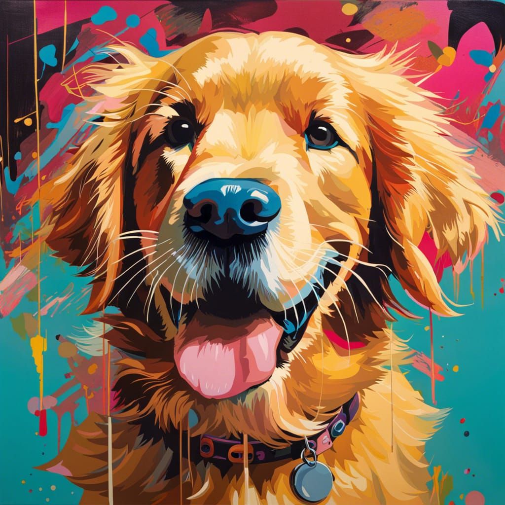 Happy Golden Retriever Puppy Portrait in Vivid Colors